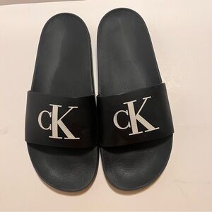Calvin Klein Jeans Men's Slides Black Logo Pool Beach Sandals Size 12